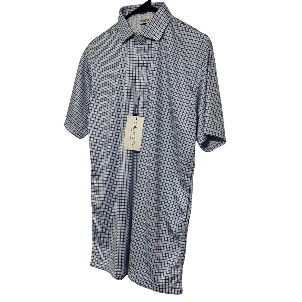 COLLARS & CO Mens Semi Spread Collar Button Polo Blue Tattersall NWT XL Relaxed - Picture 4 of 8